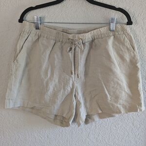 Michael Michael Kors Cotton Linen Shorts Pull On Elastic Pockets Tie Size 10 Tan